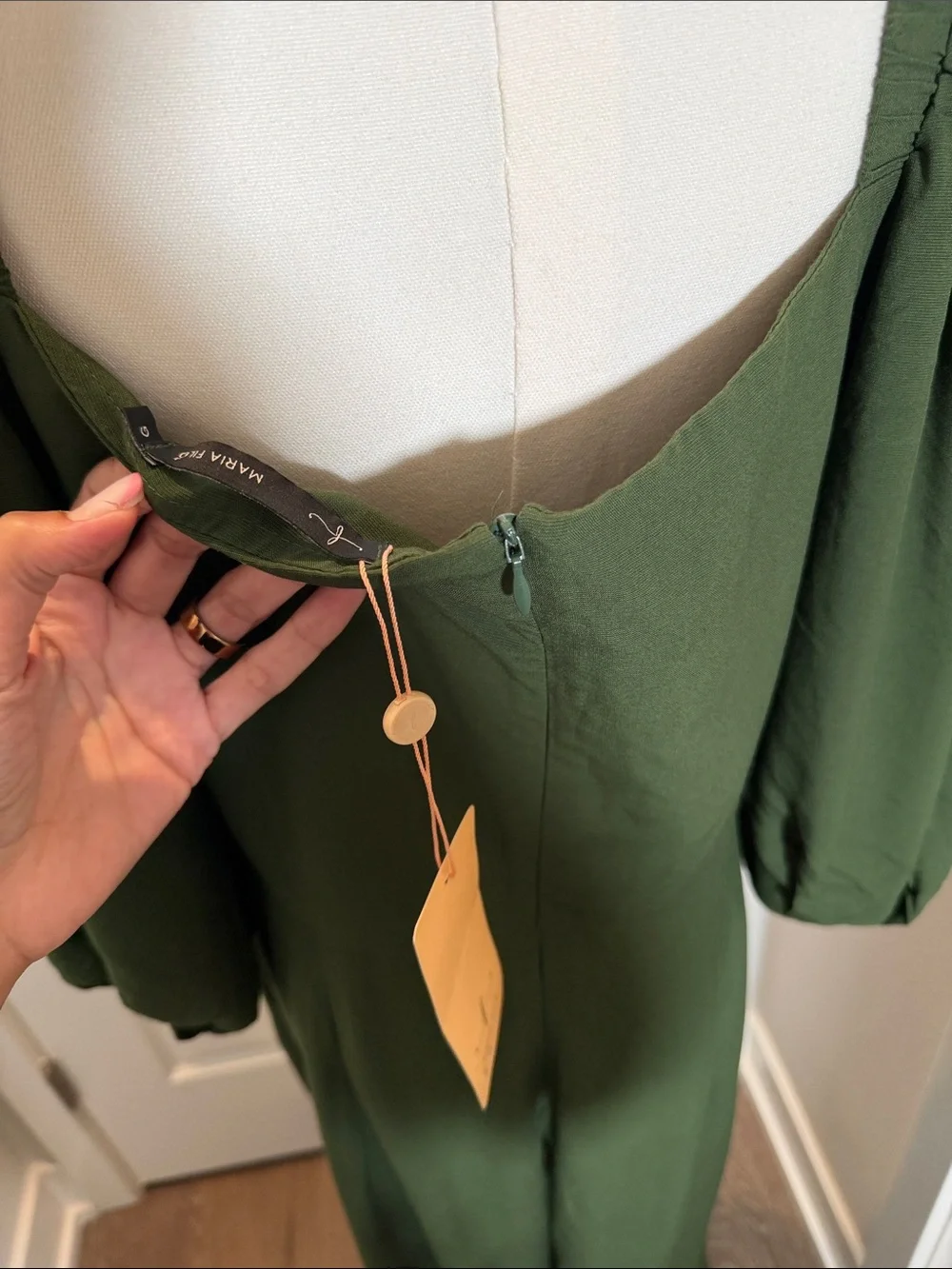 Maria Filó Olive Green Puff-Sleeve Wide-Leg Cutout Jumpsuit Size L